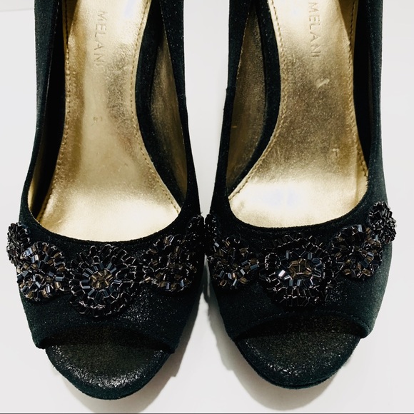 ANTONIO MELANI BLACK METALLIC PEEP TOE PUMPS - Picture 4 of 16